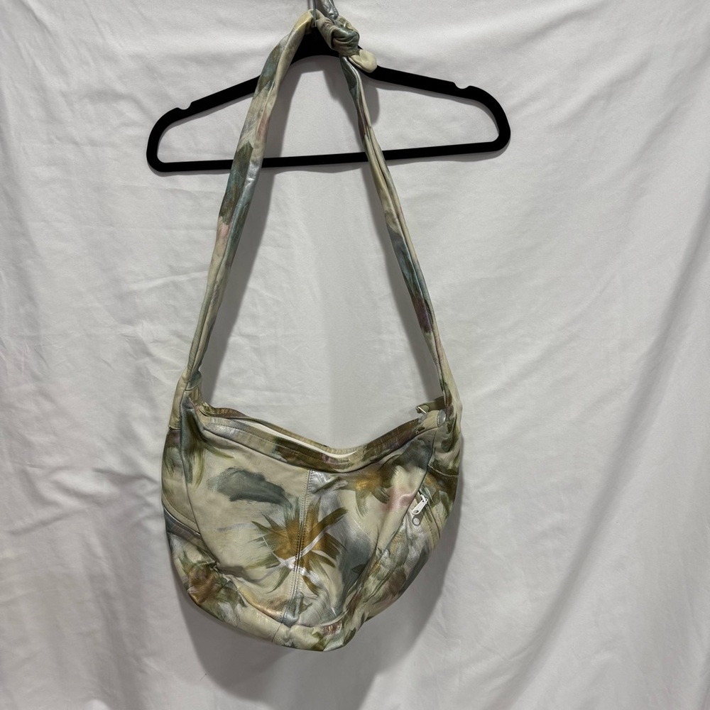 Vintage Fancy Nancy Leather Shoulder Bag Hand Painted Floral USA Boho‎ Unique